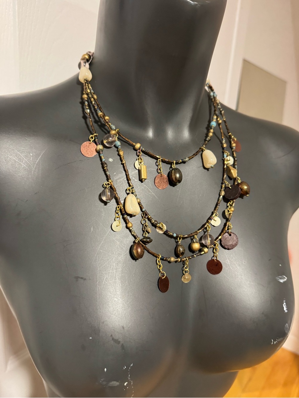 Boho Multi-Strand Charm Necklace in Brown and Gold - Unbranded
